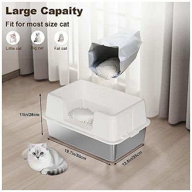 Stainless Steel Cat Litter Box with Lid, Kitten Litter Box Non-Stick Metal Covered Cat High Sides