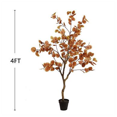 2Pcs Artificial Fall Eucalyptus Tree, Eucalyptus Tree Artificial Ficus Tree Autumn Ficus Fall Tree