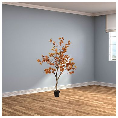 2Pcs Artificial Fall Eucalyptus Tree, Eucalyptus Tree Artificial Ficus Tree Autumn Ficus Fall Tree