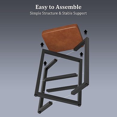 24" Bar Stools with Footrest,Counter Height Backless Dining Chair with Metal X-Frame,PU Leather Seat