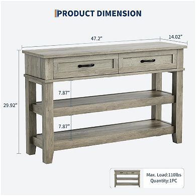 Farmhouse Entryway Console Table 3-Tier Wooden Sofa Table with 2 Storage Drawers for Hallway