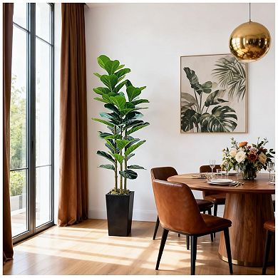 Artificial Fiddle Leaf Fig Tree with Planter, 5Ft Tall Fake Tree with Natural Wood Trunk