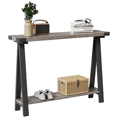 Farmhouse Console Table with Storage, 2 Tier Narrow Entry Table with with Metal Frame and MDF