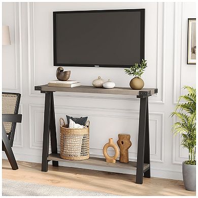 Farmhouse Console Table with Storage, 2 Tier Narrow Entry Table with with Metal Frame and MDF