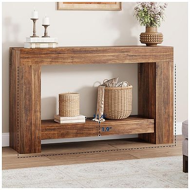 Long Console Table, 2-Tier Rectangular Sofa Table Behind The Couch, Farmhouse Entryway Accent Table