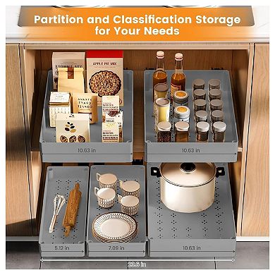 Expandable Pull Out Cabinet Organizer, Duty Peel and Stick Roll Out Drawer for Pots and Pans