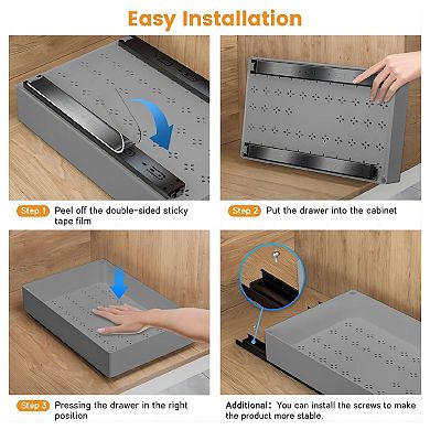Expandable Pull Out Cabinet Organizer, Duty Peel and Stick Roll Out Drawer for Pots and Pans