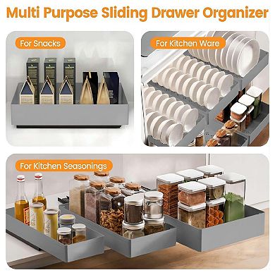 Expandable Pull Out Cabinet Organizer, Duty Peel and Stick Roll Out Drawer for Pots and Pans