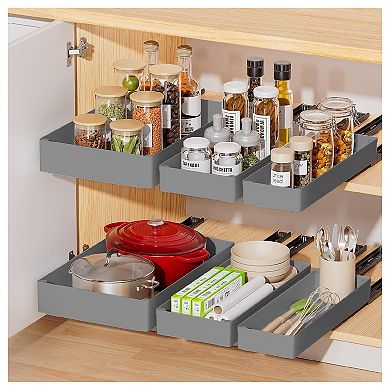 Expandable Pull Out Cabinet Organizer, Duty Peel and Stick Roll Out Drawer for Pots and Pans