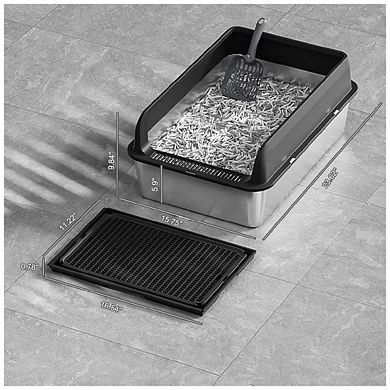Stainless Steel Litter Box with Lid, Large Metal Cat Litter Box with Sifter Scoop