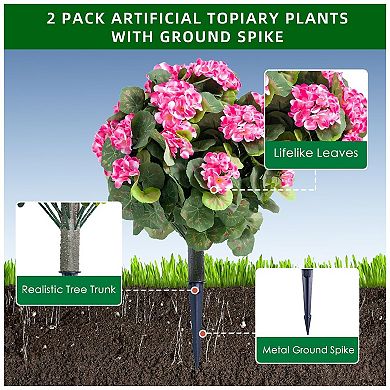 2 Pack Artificial Topiary Flower with Ground Spike ,Artificial Topiary Ball Trees ,55cmX35cm
