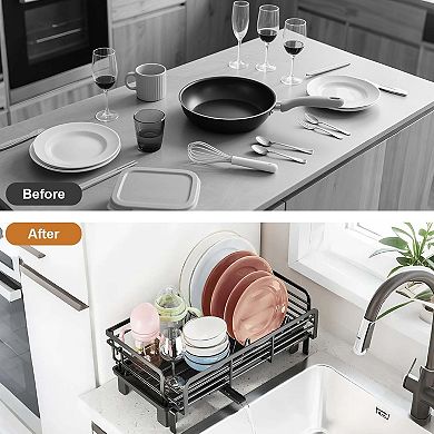 Carbon Steel Kitchen Dish Rack Set - Extendable Design, Durable Rustproof Material