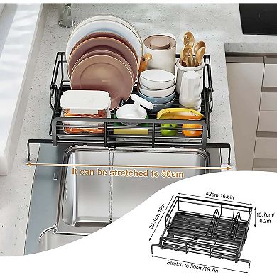 Carbon Steel Kitchen Dish Rack Set - Extendable Design, Durable Rustproof Material