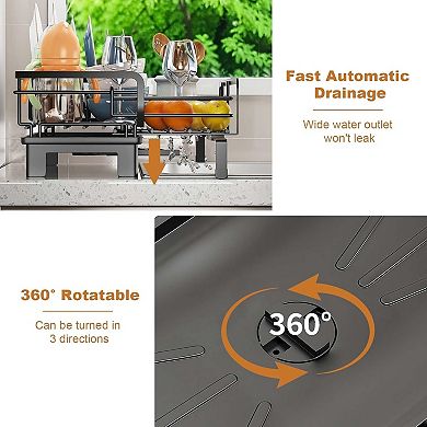 Carbon Steel Kitchen Dish Rack Set - Extendable Design, Durable Rustproof Material