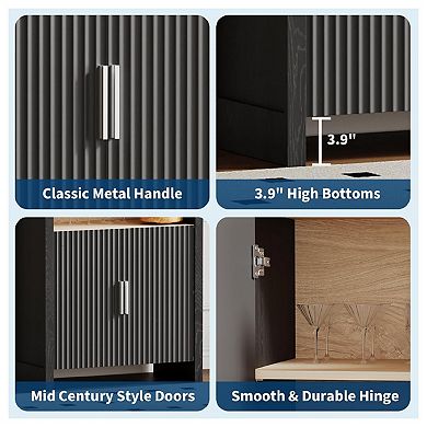 Bookshelf Arched Cabinet with Storage, Mid-Century Bookcase Modern Wooden Kitchen Pantry