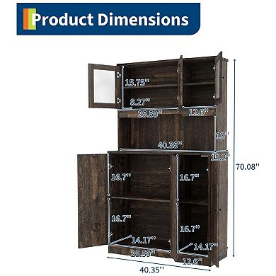 Farmhouse Pantry Cabinet with Charging Station, Kitchen Hutch Storage Cabinet