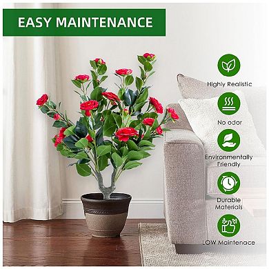 Artificial Topiary Flower with Ground Spike Set of 4,Artificial Topiary Ball Trees ,90X40CM