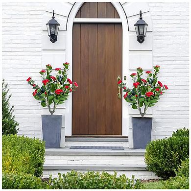 Artificial Topiary Flower with Ground Spike Set of 4,Artificial Topiary Ball Trees ,90X40CM