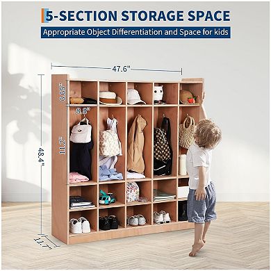 PioneerWorks Cubby Storage Organizer Cubes, Daycare Shelves with 10 Cubbies with Hooks