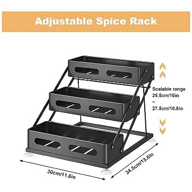 3-Tiers Countertop Spice Rack, Adjusted Height , Carbon Steel Tiered Spice Rack