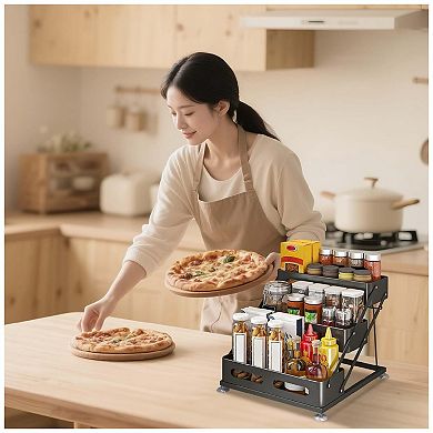 3-Tiers Countertop Spice Rack, Adjusted Height , Carbon Steel Tiered Spice Rack