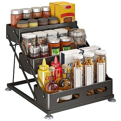 3-Tiers Countertop Spice Rack, Adjusted Height , Carbon Steel Tiered Spice Rack
