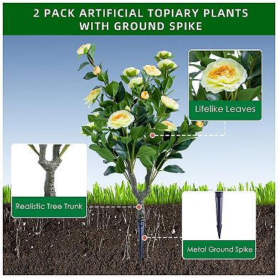 4 Pack Artificial Topiary Flower with Ground Spike ,Artificial Topiary Ball Trees,90cmx40cm