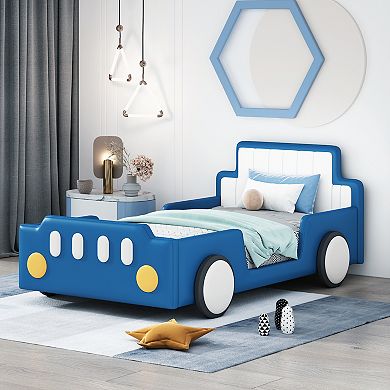 Whisen Twin Size Race Car-Shaped Platform Bed with Wheels