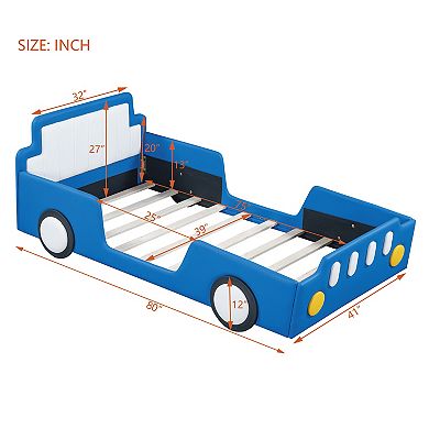 Whisen Twin Size Race Car-Shaped Platform Bed with Wheels