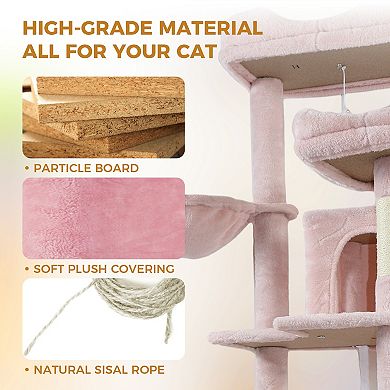 Whisen 68" Multi-Level Cat Tree Tower with Hammocks, Hanging Basket, Cat Cave and Removeable Cushion