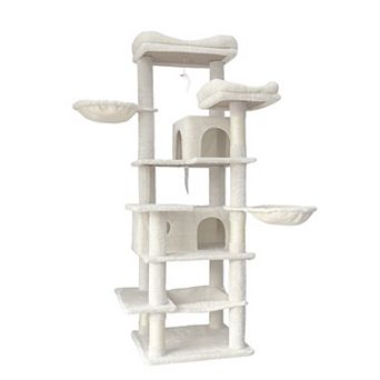 Whisen 68" Multi-Level Cat Tree Tower with Hammocks, Hanging Basket, Cat Cave and Removeable Cushion
