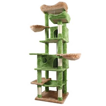 Whisen 68" Multi-Level Cat Tree Tower with Hammocks, Hanging Basket, Cat Cave and Removeable Cushion