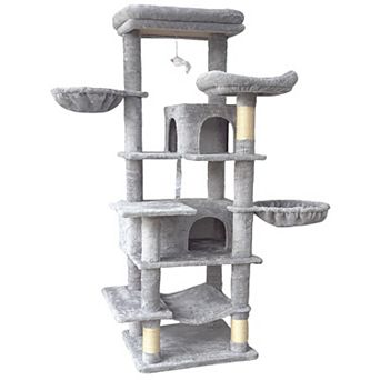 Whisen 68" Multi-Level Cat Tree Tower with Hammocks, Hanging Basket, Cat Cave and Removeable Cushion