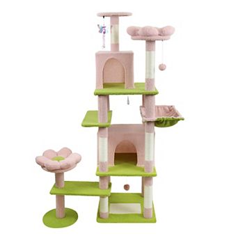 Whisen 71" Floral Design Cat Tree Tower with Large Condo Removable Flower Cushion and Hammock