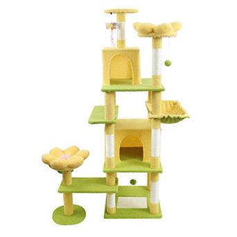 Whisen 71" Floral Design Cat Tree Tower with Large Condo Removable Flower Cushion and Hammock