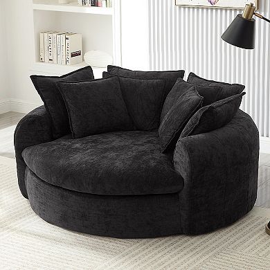 Whisen Round Chaise Sofa Loaf Sofa Boneless Round Couch, Full-Compressed Sofa Bed with 8 Pillows