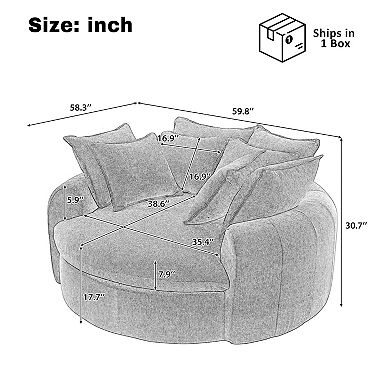 Whisen Round Chaise Sofa Loaf Sofa Boneless Round Couch, Full-Compressed Sofa Bed with 8 Pillows