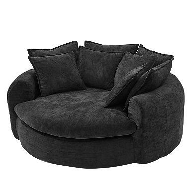 Whisen Round Chaise Sofa Loaf Sofa Boneless Round Couch, Full-Compressed Sofa Bed with 8 Pillows