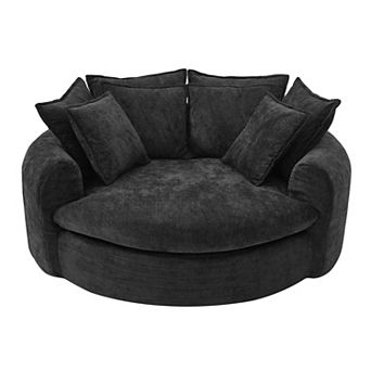 Whisen Round Chaise Sofa Loaf Sofa Boneless Round Couch, Full-Compressed Sofa Bed with 8 Pillows