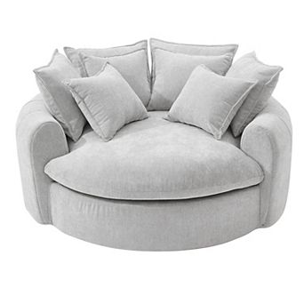 Whisen Round Chaise Sofa Loaf Sofa Boneless Round Couch, Full-Compressed Sofa Bed with 8 Pillows