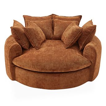 Whisen Round Chaise Sofa Loaf Sofa Boneless Round Couch, Full-Compressed Sofa Bed with 8 Pillows
