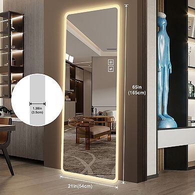 Whisen 65" Full Length Mirror, Lighted Vanity Body Mirror with LED, Rounded Corners
