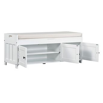 Whisen Storage Bench with 3-Shutter-shaped Doors and Removable Cushion