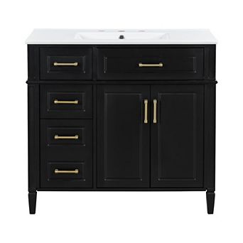 Whisen Bathroom Vanity with Sink, 4 Drawers, 2 Doors & Adjustable Shelf and Ceramic Basin