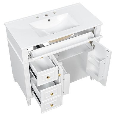 Whisen Bathroom Vanity with Sink, 3 Drawers, 2 Soft-Close Doors and Gold Handles