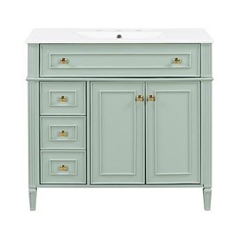 Whisen Bathroom Vanity with Sink, 3 Drawers, 2 Soft-Close Doors and Gold Handles