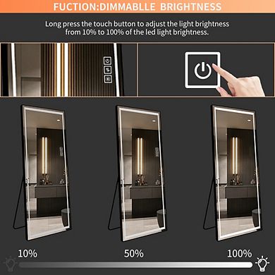 Whisen 64" LED Full Length Mirror, Standing Mirror, Floor Mirror with Rounded Corners