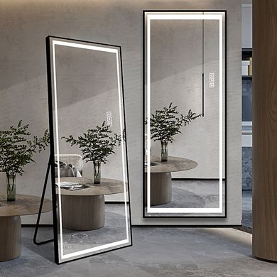 Whisen 64" LED Full Length Mirror, Standing Mirror, Floor Mirror with Rounded Corners