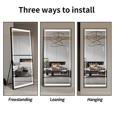 Whisen 64" LED Full Length Mirror, Standing Mirror, Floor Mirror with Rounded Corners