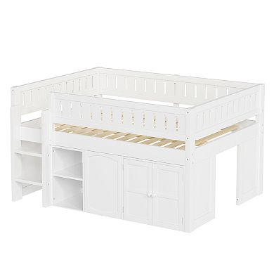 Whisen Full Size Loft Bed with Storage Cabinet and Chalkboard Panel, Space-Saving & Stylish